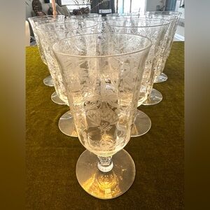 Heisey Orchid Clear Etched Glass Goblets - Set of 10